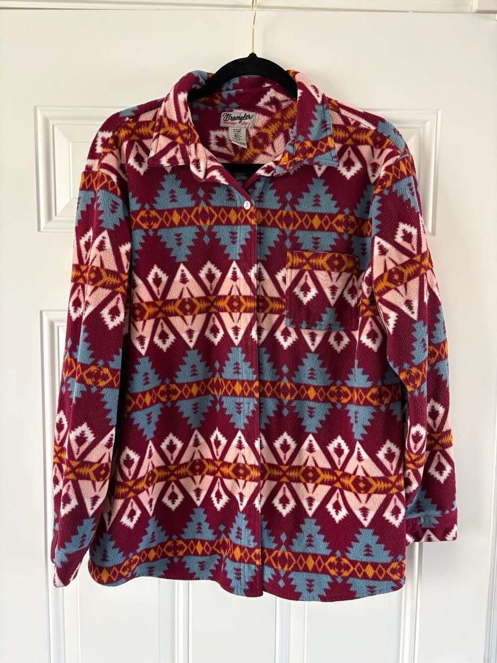 Vintage Wrangler Aztec Southwestern Print Fleece Button Down Size Large